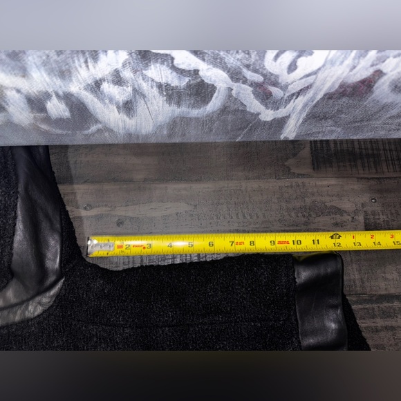 Club Monaco Motorcycle Jacket Womens SZ0 Black Wool Boucle Lambskin Leather Trim - Picture 10 of 11